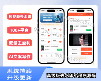 【高级版】去水印小程序源码抖音快手短视频下载去水印无水印源码工具去水印带流量主