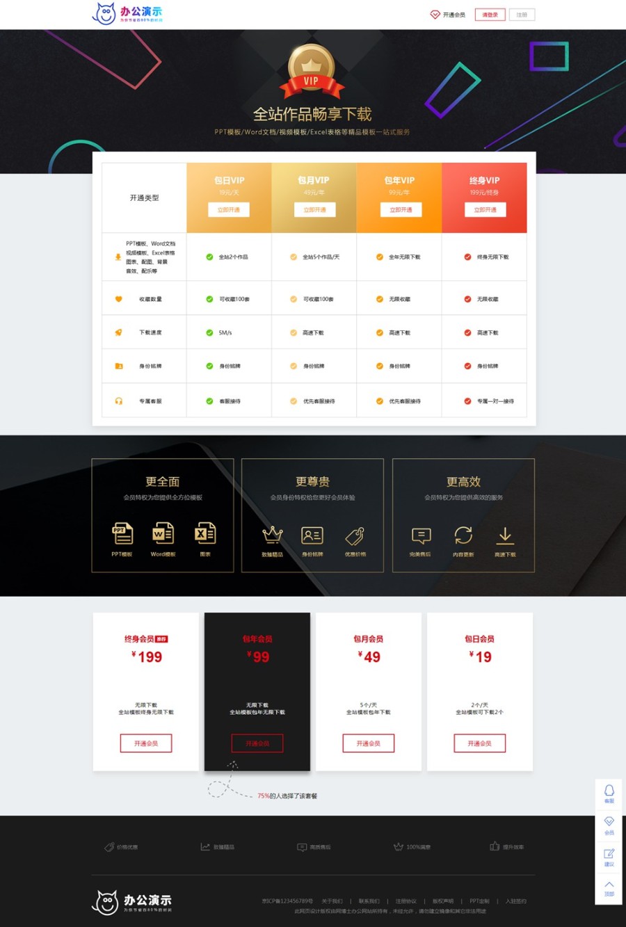 办公素材站PPT、Word、Excel、视频、音效模板下载站源码带会员带手机版