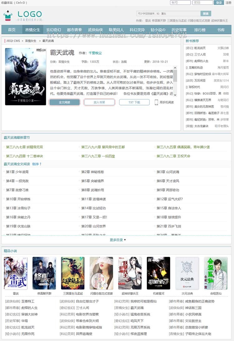 杰奇CMS1.7自适应铅笔小说模板,杰奇小说模板,带安装说明