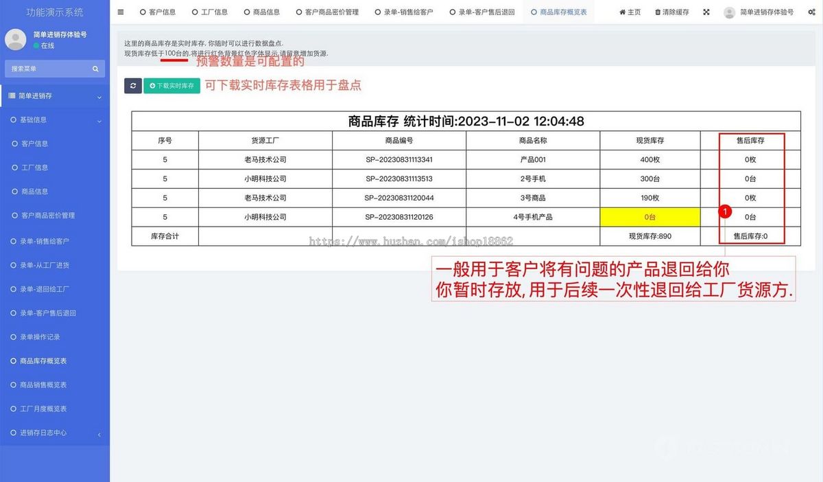 商品进销存工厂仓库库存出入管理系统客户商品销售进货退货PC网站管理系统