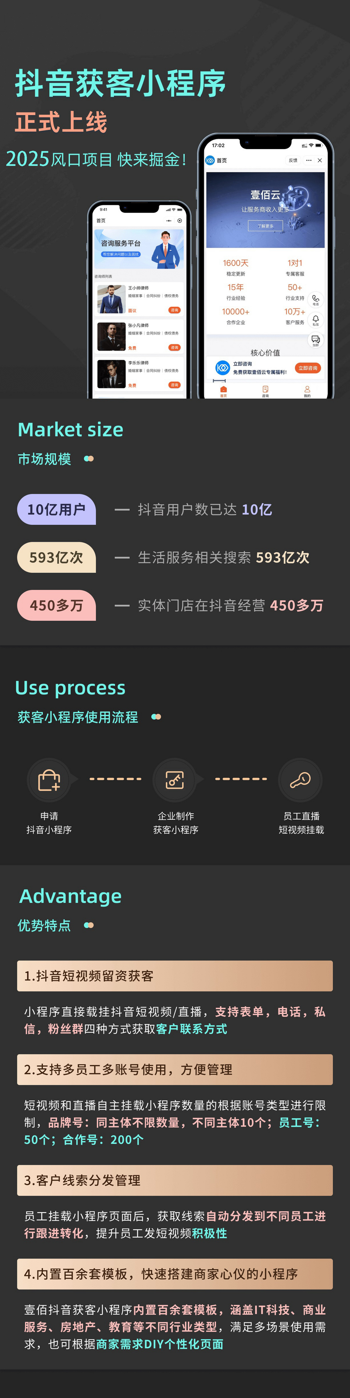 抖音获客小程序2025新版风口项目短视频留资获客员工矩阵建设线索分发丰富展示企业信息
