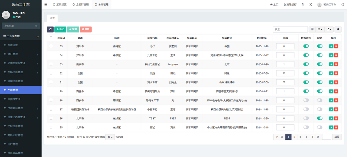 多城市多门店二手车汽车销售车源发布预约看车车友群车商管理小程序车商系统门店系统