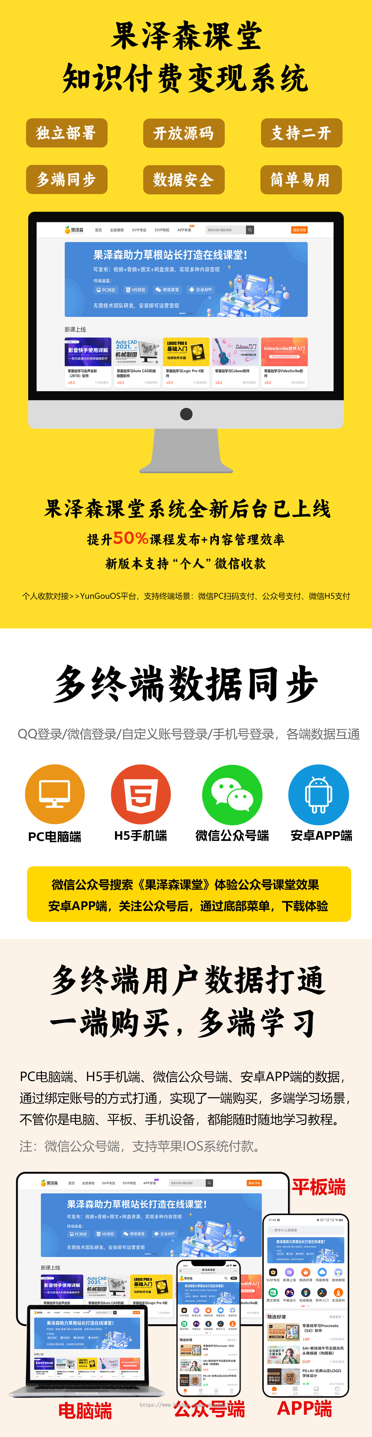 知识付费在线卖课变现系统 私域课堂视频教学php开源App源码 私域卖课赚钱平台网站搭建