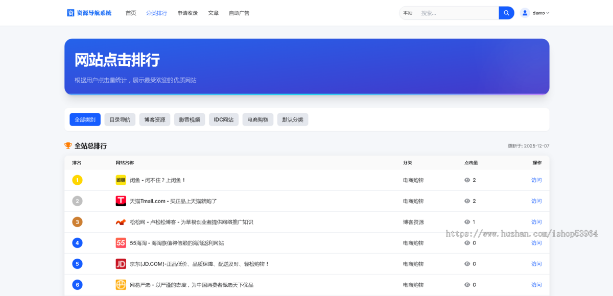 精美网址导航,分类资源导航站,精美简洁垂直导航站,电脑手机自适应+自助广告